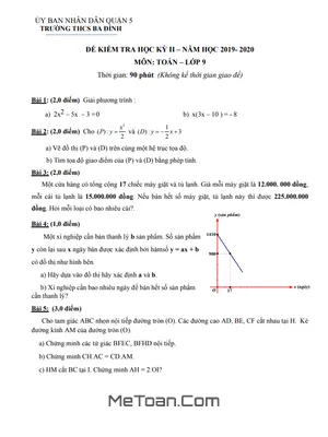 Đề thi HK2 Toán lớp 9 năm 2019 - 2020 trường THCS Ba Đình - TP.HCM