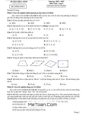Đề giữa học kì 1 Toán 6 năm 2024 - 2025 phòng GD&ĐT Trực Ninh - Nam Định