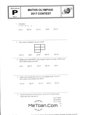 Đề Thi Olympic Toán Quốc Tế ASMO Lớp 1 Năm 2017