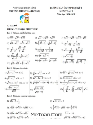 Đề cương ôn tập học kỳ 1 Toán 9 năm 2024 - 2025 trường THCS Thành Công - Hà Nội