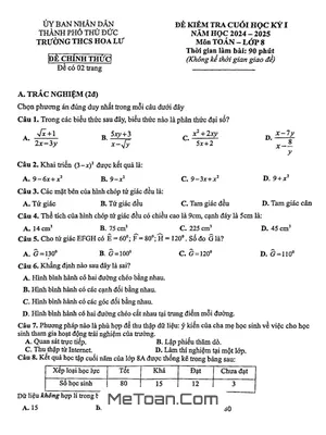 Đề thi học kỳ 1 Toán 8 năm 2024 - 2025 trường THCS Hoa Lư - TP HCM