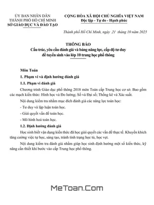 Đề Tham Khảo Tuyển Sinh Lớp 10 Môn Toán TP.HCM 2026-2027 (Kèm Đáp Án)