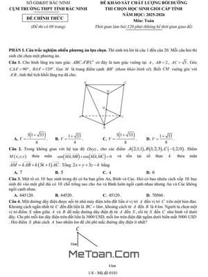 Đề Khảo Sát Chất Lượng Bồi Dưỡng HSG Toán 12 năm 2025 – 2026 Cụm trường THPT Bắc Ninh