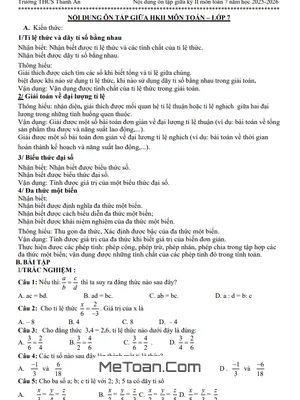 Đề Cương Giữa Kì 2 Môn Toán 7 Năm Học 2025 – 2026 Trường THCS Thanh An – Quảng Trị