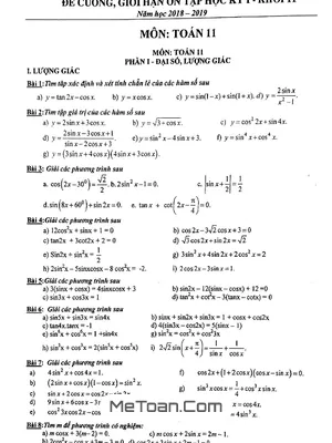 Đề Cương Ôn Tập Học Kỳ 1 Toán 11 Năm 2018 - 2019 Trường Trần Hưng Đạo - Hà Nội