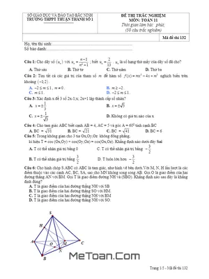 Đề thi trắc nghiệm Toán 11 trường THPT Thuận Thành 1 - Bắc Ninh năm 2017 - 2018