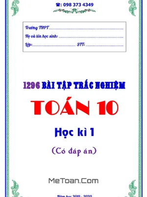 1296 Bài Tập Trắc Nghiệm Toán 10 Học Kỳ 1 Có Đáp Án - Trần Quốc Nghĩa