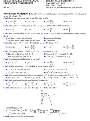 Đề Thi Giữa Kỳ 2 Toán 10 Năm 2023 - 2024 Trường THPT Ông Ích Khiêm - Đà Nẵng