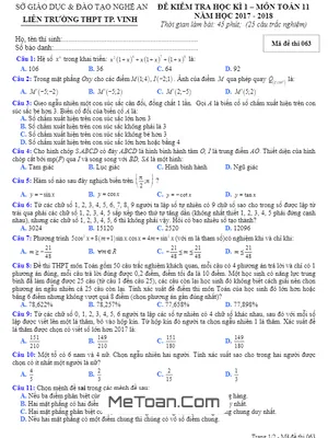 Đề kiểm tra HK1 Toán 11 năm học 2017 - 2018 liên trường THPT thành phố Vinh - Nghệ An