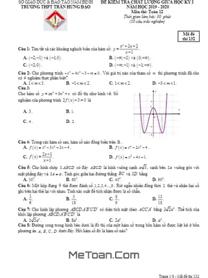 Đề thi giữa kỳ 1 Toán 12 năm 2019 - 2020 trường THPT Trần Hưng Đạo - Nam Định