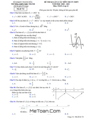 Đề thi thử THPT Quốc gia 2021 môn Toán trường THPT Như Thanh - Thanh Hóa