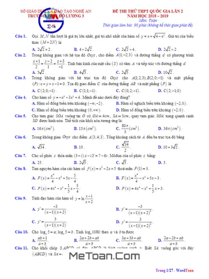 Đề thi thử Toán THPT Quốc gia 2019 lần 2 trường THPT Đô Lương 3 - Nghệ An