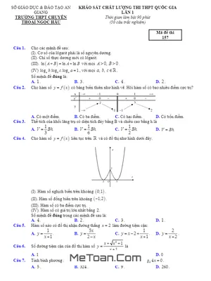 Đề KSCL Toán thi THPT Quốc gia 2019 lần 1 trường chuyên Thoại Ngọc Hầu – An Giang