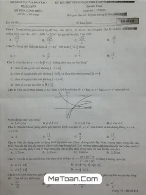 Đề thi thử THPT Quốc gia môn Toán 2017 của Sở GD&ĐT Hưng Yên