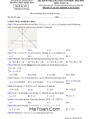 Đề giữa học kỳ 1 Toán 10 năm 2023 – 2024 trường THPT Thiệu Hóa – Thanh Hóa