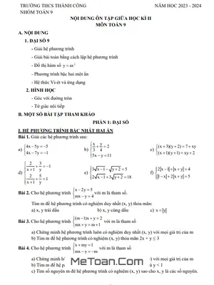 Ôn Tập Giữa Kỳ 2 Toán 9 Năm 2023 - 2024 Trường THCS Thành Công - Hà Nội
