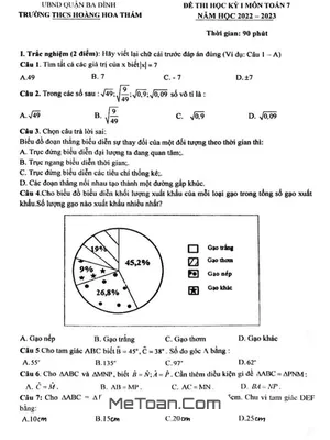 Đề thi học kỳ 1 Toán lớp 7 năm 2022 - 2023 trường THCS Hoàng Hoa Thám - Hà Nội