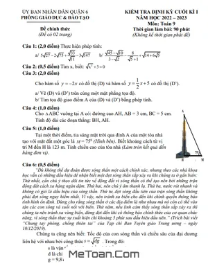 Đề thi học kì 1 Toán 9 năm 2022 - 2023 phòng GD&ĐT Quận 6 - TP HCM