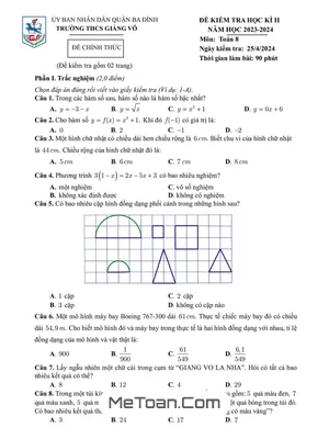 Đề thi học kì 2 Toán 8 năm 2023 - 2024 trường THCS Giảng Võ - Hà Nội