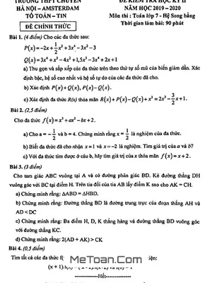 Đề thi học kỳ 2 Toán 7 năm 2019 - 2020 trường THPT chuyên Hà Nội - Amsterdam