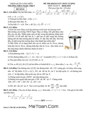 Đề khảo sát chất lượng Toán 9 năm 2022 trường THCS Ngọc Thụy - Hà Nội