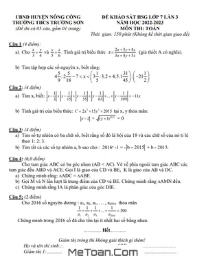 Đề khảo sát HSG Toán 7 lần 3 năm 2022 - 2023 trường THCS Trường Sơn - Thanh Hóa