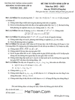 Đề tuyển sinh lớp 10 môn Toán (chuyên) năm 2022 - 2023 trường PTNK - TP HCM