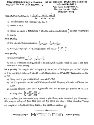 Đề thi HSG Toán 9 năm 2022 - 2023 trường THCS Nguyễn Trường Tộ - Hà Nội