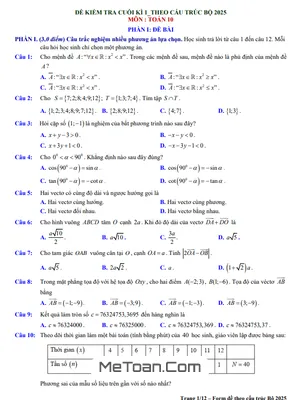 Tuyển Tập Bộ Đề Kiểm Tra Cuối Kì 1 Toán 10 Trắc Nghiệm Mới Nhất