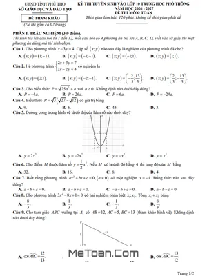 Ma Trận Đề Tham Khảo Tuyển Sinh Lớp 10 Môn Toán 2026-2027 Sở GD&ĐT Phú Thọ