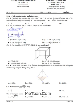 Đề Thi Học Kỳ 1 Toán Lớp 11 Năm 2025-2026: Trường THPT Ngô Gia Tự 1, Đắk Lắk