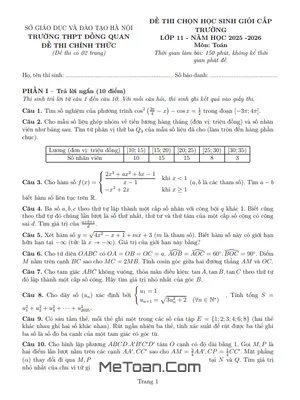 Đề Thi Chọn Học Sinh Giỏi Toán 11 Năm Học 2025 – 2026 Trường THPT Đồng Quan – Hà Nội