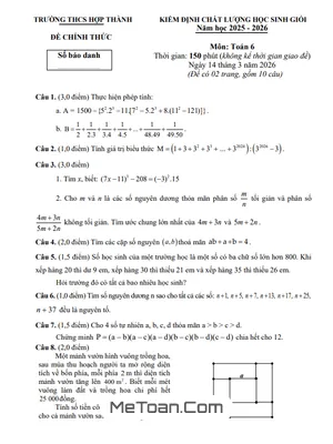 Đề Kiểm Định Chất Lượng Học Sinh Giỏi Toán 6 Năm 2025-2026 Trường THCS Hợp Thành - Thanh Hóa
