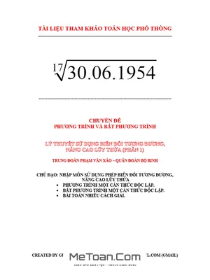 Giải Phương Trình Chứa Căn Bằng Biến Đổi Tương Đương - Thầy Lương Tuấn Đức