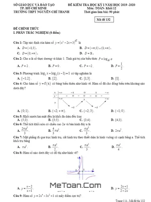 Đề thi học kì 1 Toán 12 năm 2019 - 2020 trường Nguyễn Chí Thanh - TP HCM