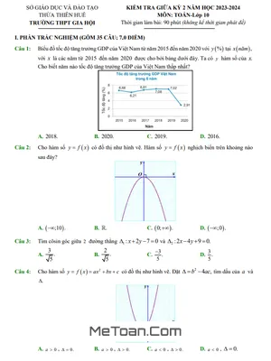 Đề giữa kỳ 2 Toán 10 năm 2023 - 2024 trường THPT Gia Hội - TT Huế