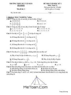 Đề Tham Khảo Cuối Kỳ 1 Toán 11 Cánh Diều Năm 2023 - 2024 trường THPT Văn Bàn 1 - Lào Cai