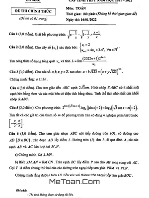 Đề thi chọn học sinh giỏi tỉnh Toán THPT năm 2021 - 2022 - Sở GD&ĐT Cà Mau