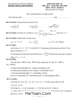 Đề thi học kì 2 Toán 11 năm 2019 - 2020 trường THCS&THPT Trí Đức - TP HCM có lời giải