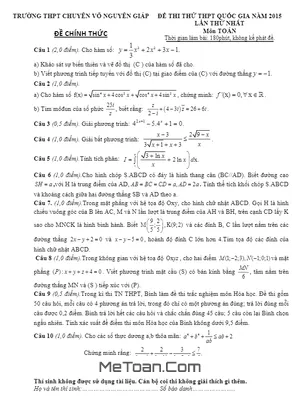 Đề thi thử THPT Quốc gia môn Toán trường chuyên Võ Nguyên Giáp lần 1 năm 2015