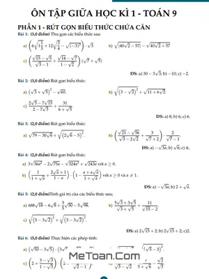 Tài Liệu Ôn Tập Giữa Học Kì 1 Môn Toán Lớp 9 - Download Miễn Phí