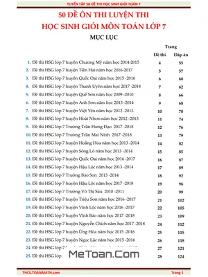 Tuyển Tập 50 Đề Ôn Thi Học Sinh Giỏi Môn Toán Lớp 7 Có Lời Giải