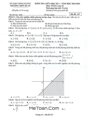 Đề Thi Giữa Học Kì 1 Toán 10 Năm 2024 - 2025 Trường THPT Dĩ An - Bình Dương
