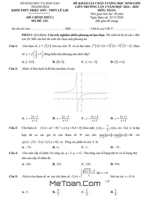 Đề KSCL HSG Toán 12 lần 2 năm 2024 – 2025 khối THPT Triệu Sơn & Lê Lợi – Thanh Hóa