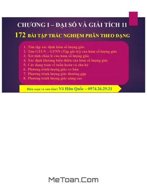 172 Bài Tập Trắc Nghiệm Hàm Số Lượng Giác Và Phương Trình Lượng Giác - Võ Hữu Quốc