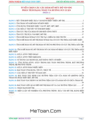 Tuyển Chọn Câu Hàm Số Mức Độ VD - VDC Lớp 12