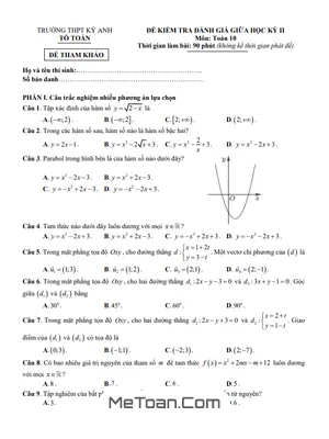 Đề Tham Khảo Giữa Kỳ 2 Toán 10 Năm 2023 - 2024 Trường THPT Kỳ Anh - Hà Tĩnh