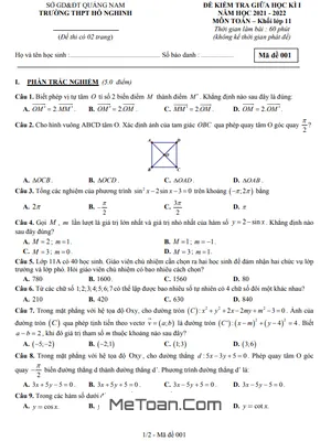 Đề Thi Giữa Kì 1 Toán 11 Năm 2021 - 2022 Trường THPT Hồ Nghinh - Quảng Nam