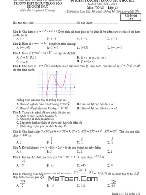 Đề kiểm tra chất lượng giữa kỳ 1 năm 2017 - 2018 môn Toán 12 trường Thuận Thành 3 - Bắc Ninh