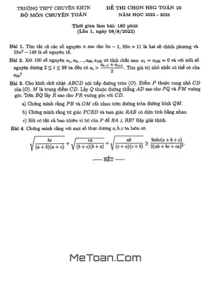 Đề thi HSG Toán 10 năm 2022 – 2023 lần 1 trường chuyên KHTN – Hà Nội